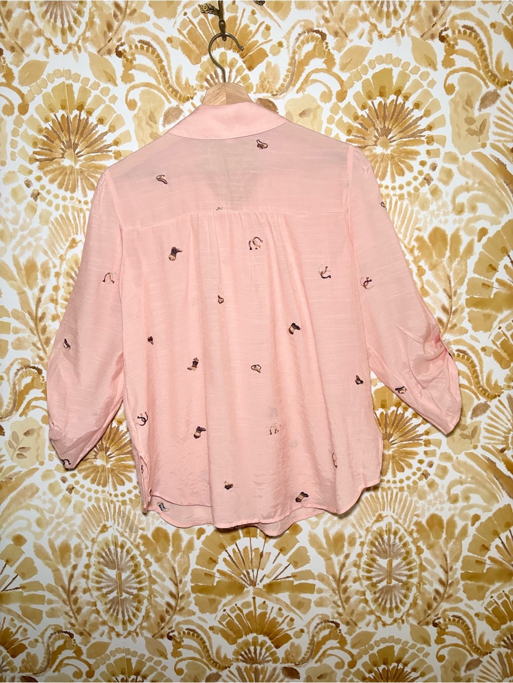 Fig & Flower Pink Western Embroidered Blouse | Cowboy Boots & Hats | Boho Top - Picture 6 of 10